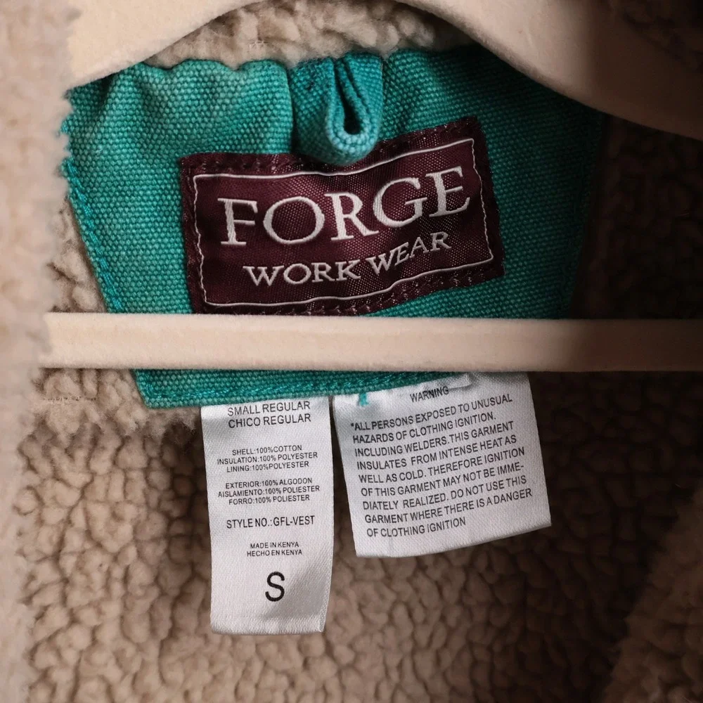 Forge Workwear Kids Small Regular Teal Green Sherpa Lined Canvas Vest Utility S